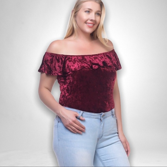 ❌SOLD❌ Velvet Flounce Knit Bodysuit - Picture 2 of 5